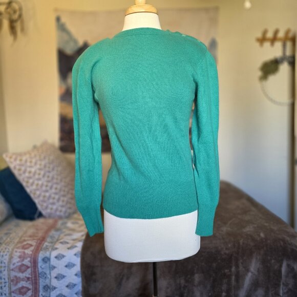 Neiman Marcus 100% Cashmere Sweater Teal Button Shoulder Pads Women’s M Vintage - Picture 8 of 13